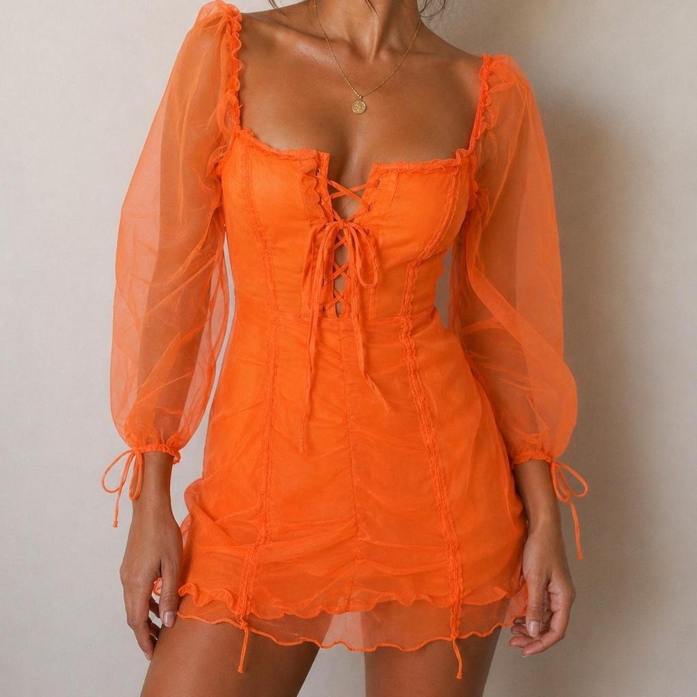 Neon Orange Sheer Corset Mini Dress 🍊🔥✨